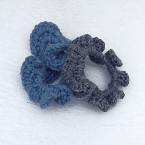 Set of 2 Handmade Crocheted Blue & Gray Scrunchies, Mom Bun Holder, T-Shirt Tie - Picture 1 of 7